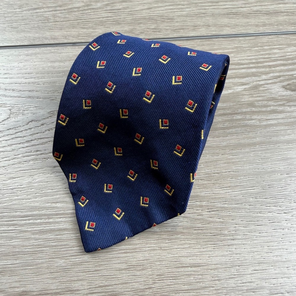 Lauren Ralph Lauren Mens Necktie Silk Geometric Medallion Navy Blue OS